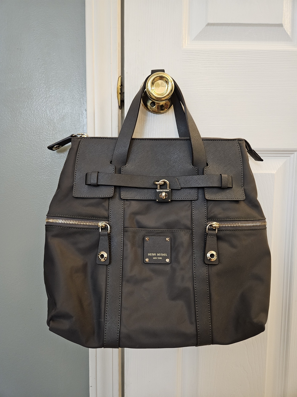 Henri Bendel Gray Nylon Tote Bag Purse